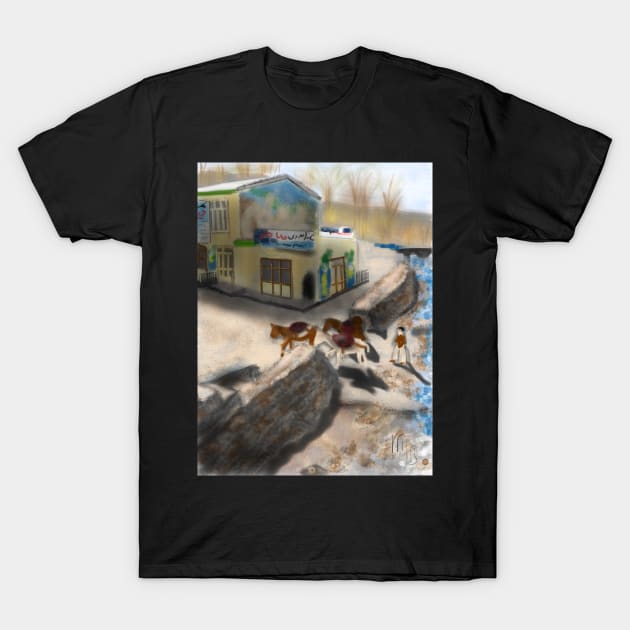 A Boy and Donkeys in Kandovan Iran T-Shirt by LITDigitalArt